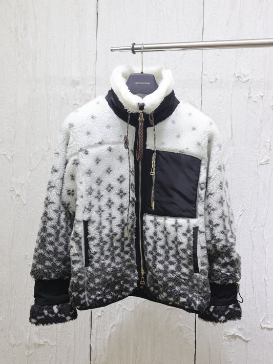 LV 24Fw Gradient logo printed stand-up collar fleece jacket of the ski series