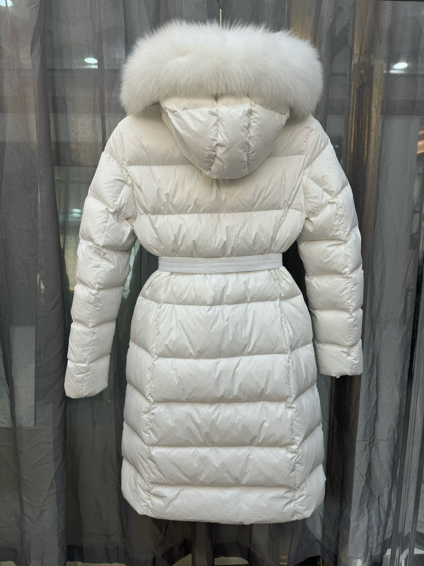 MONCLER BOEDIC BLACK HOODED SHEARLING LONG DOWN JACKET