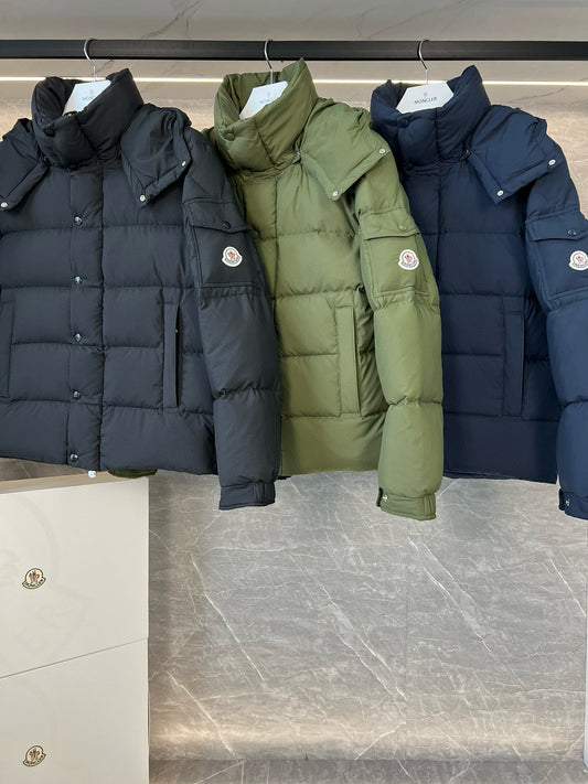 MONCLER VEZERE HOODED FLANELLE SHORT DOWN JACKET